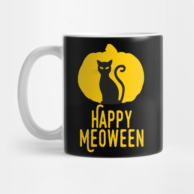 Happy Meoween – Halloween Orange Pumpkin Cat Silhouette by HighBrowDesigns